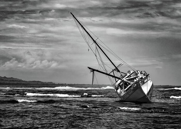 Puerto Viejo Shipwreck Greeting Card featuring the photograph Floundering in the Storm by Norma Brandsberg