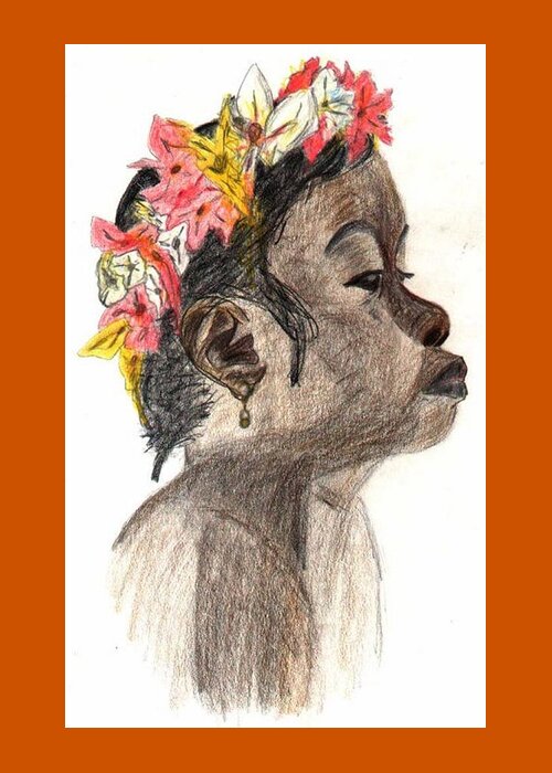 Portrait Greeting Card featuring the drawing Flower Girl by Julia Woodman