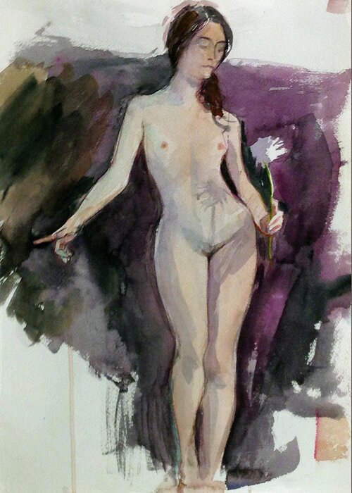 Watercolor Figureseated Nudenudesfigure Sketcheswatercolor Nudewoodland Streamfigure Paintingwatercolor Paintinglight And Shadownude Modelwatercolor Sketchlife Drawing Greeting Card featuring the painting Flower Girl by Mark Lunde