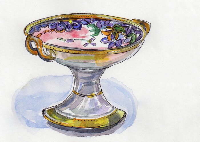Flower Pedestal Dish Greeting Card featuring the painting Flower Pedestal Dish by Julie Maas