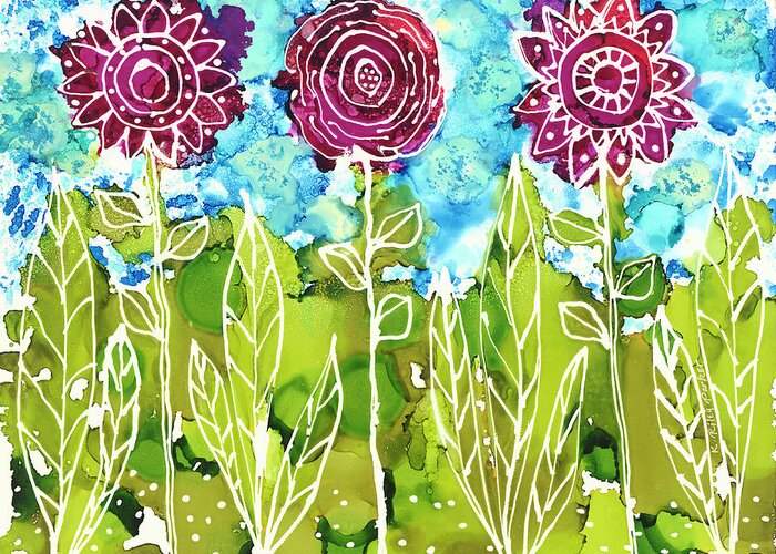 Flowers Greeting Card featuring the painting Flower Power by Kathryn Riley Parker