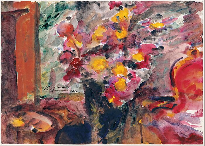 Lovis Corinth Greeting Card featuring the painting Flower Vase on a Table by Lovis Corinth