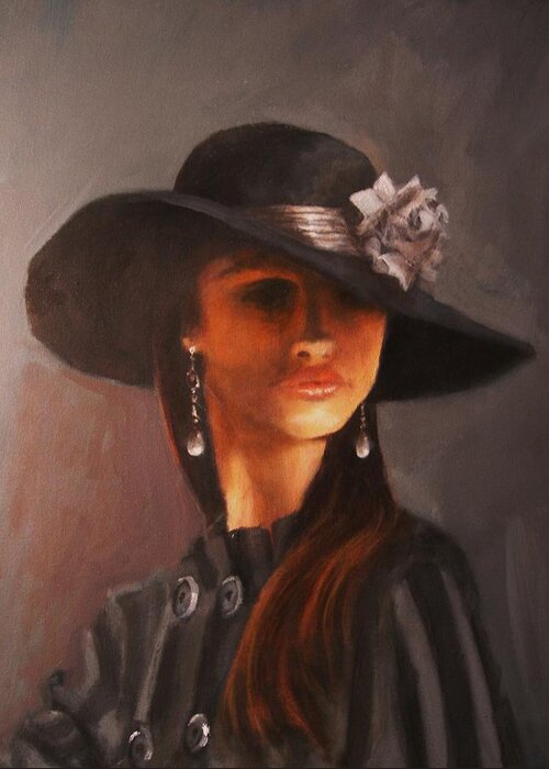 Portrait Greeting Card featuring the painting Flowered Hat Plus Attitude by Tom Shropshire