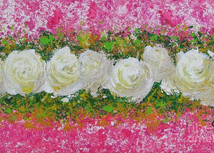 Flowerline Greeting Card featuring the painting Flowerline in Pink and White by Corinne Carroll