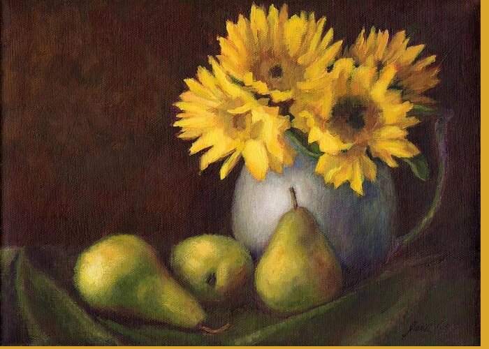 Flowers And Fruit Still Life Greeting Card featuring the painting Flowers and Fruit by Janet King