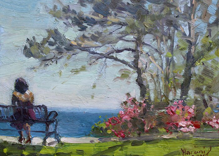 Flowers Greeting Card featuring the painting Flowers by Lake Ontario by Ylli Haruni
