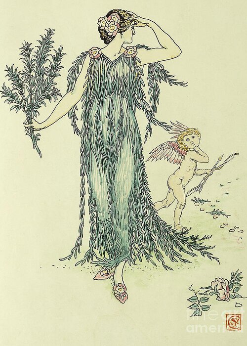Rosemary Greeting Card featuring the drawing Flowers from Shakespeare's Garden Rosemary by Walter Crane