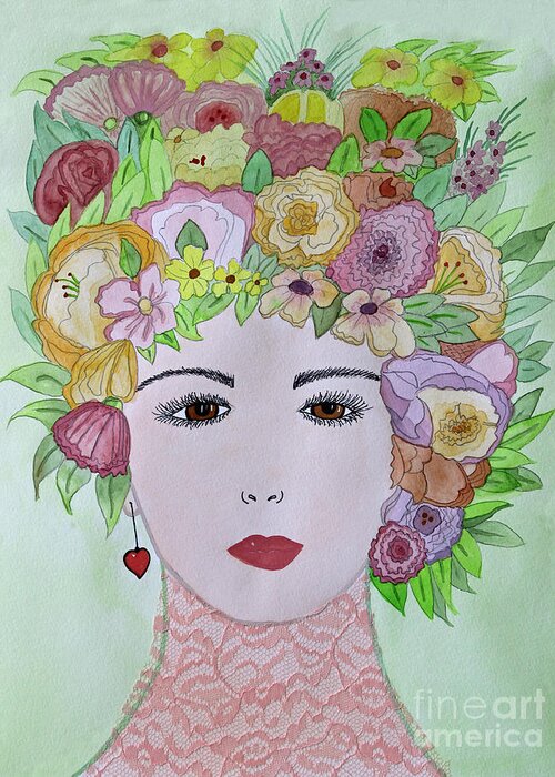 Flowers In Her Hair Greeting Card featuring the painting Flowers in Her Hair by Norma Appleton