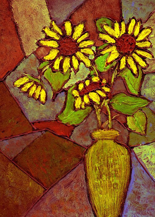 Sunflowers Greeting Card featuring the painting Flowers in Vase Altered by Wayne Potrafka