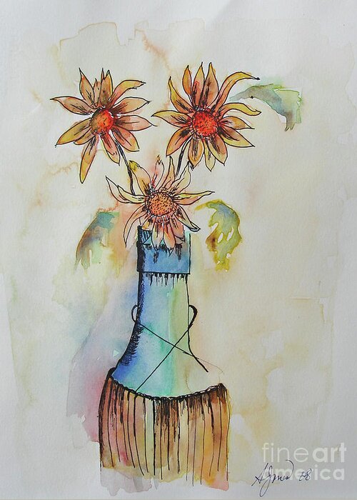 Flowers Greeting Card featuring the painting Flowers in Wine Bottle by Shelley Jones