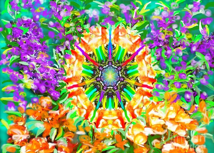 Mandala Greeting Card featuring the painting Flowers Mandala by Hidden Mountain