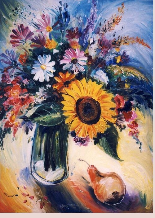  Greeting Card featuring the painting Flowers by Mikhail Zarovny