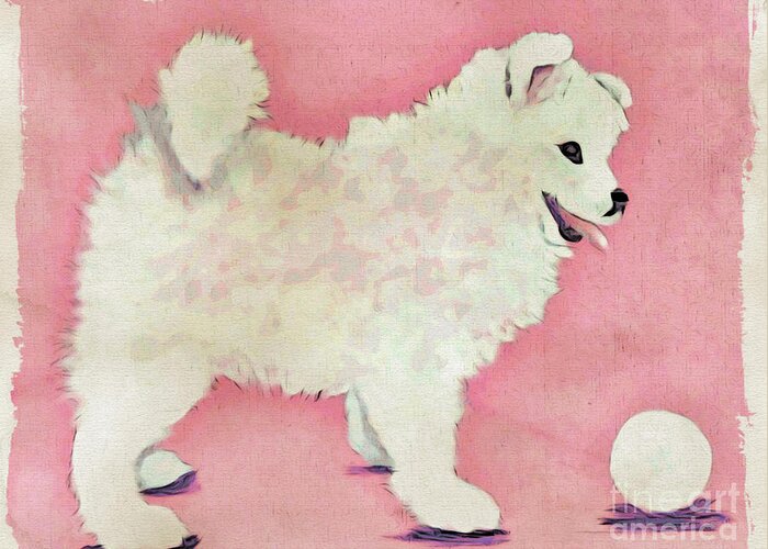 The Neighbors Puppy Greeting Card featuring the painting Fluffy Pup by Phyllis Kaltenbach