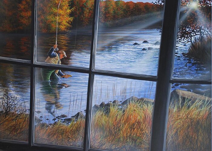 Fly Fishing Greeting Card featuring the painting Fly Fisher by Anthony J Padgett