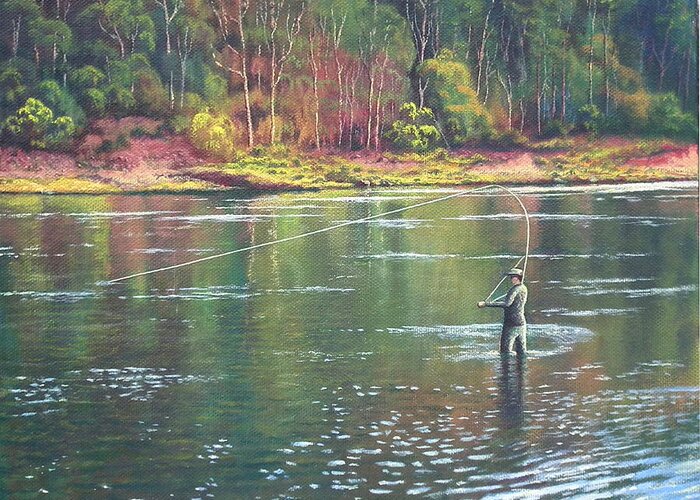 Fly Fishing Greeting Card featuring the painting Fly fishing by Alan Kenny