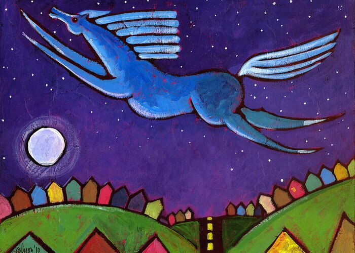 Night Greeting Card featuring the painting Fly Free from Normal by Angela Treat Lyon