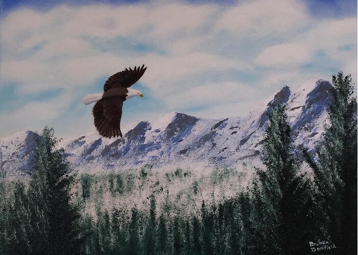 Eagle Greeting Card featuring the painting Fly Like An Eagle by Brenda Bonfield