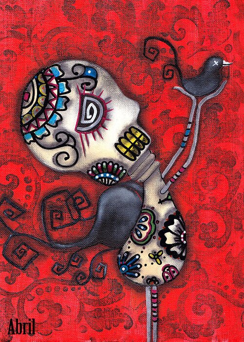Day Of The Dead Greeting Card featuring the painting Fly with Me by Abril Andrade