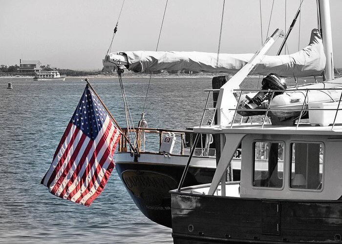 Boats Greeting Card featuring the photograph Flying our stars and stripes by Janice Drew