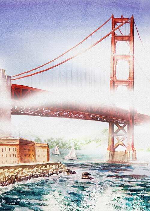 Golden Gate Greeting Card featuring the painting Fog At Golden Gate Of San Francisco by Irina Sztukowski