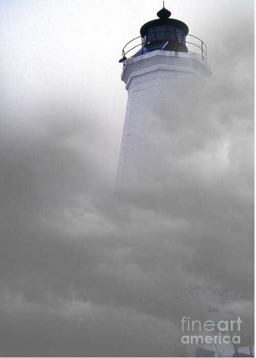 Lighthouses Greeting Card featuring the photograph Fog At New Haven Light by Skip Willits