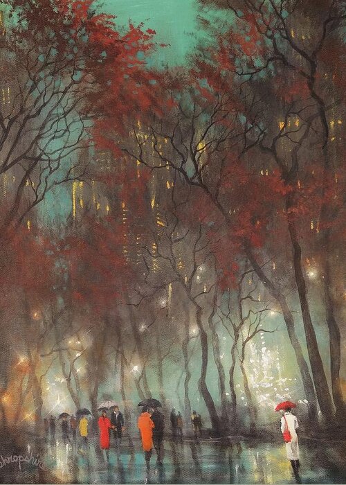City Rain Greeting Card featuring the painting Foggy Afternoon by Tom Shropshire