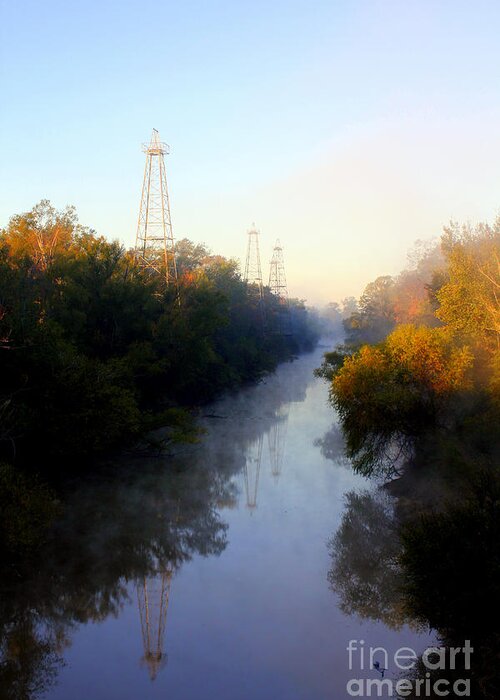 Foggy Morning Greeting Card featuring the photograph Foggy Fall Morning On The Sabine River by Kathy White