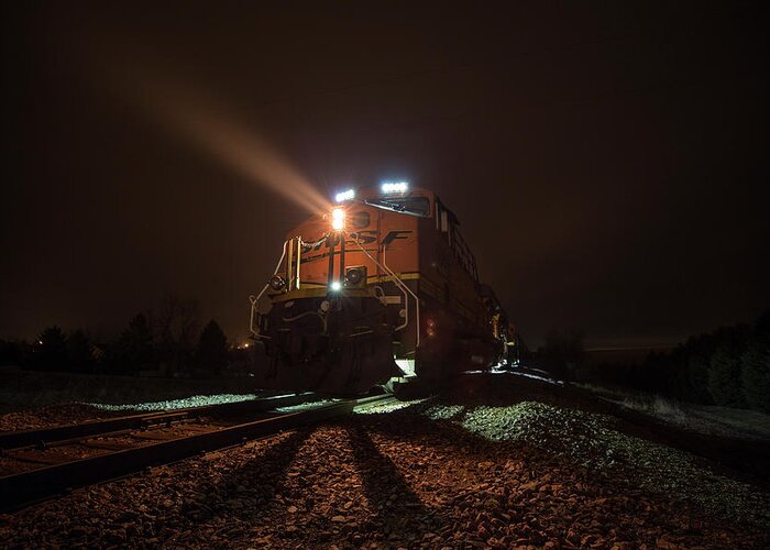 Canon Greeting Card featuring the photograph Foggy Night Train by Aaron J Groen