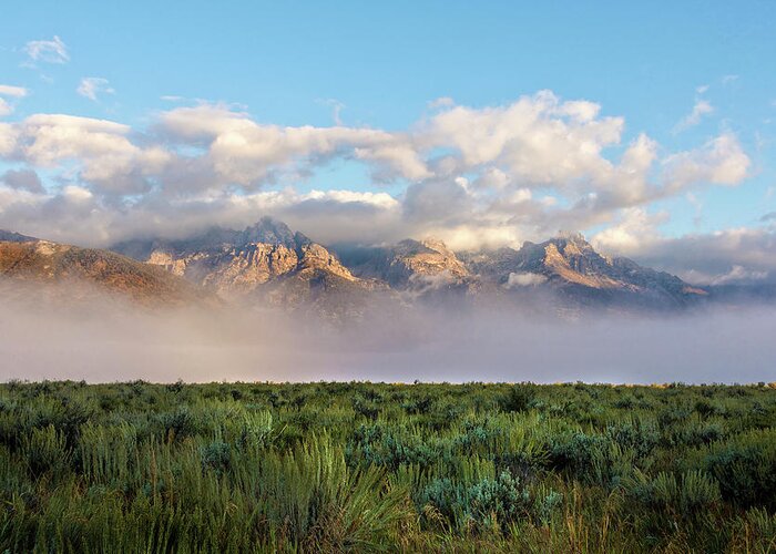 The Foggy Tetons Grand Teton National Park At Sunrise Greeting Card featuring the photograph Foggy Teton Sunrise - Grand Tetons National Park Wyoming by Brian Harig