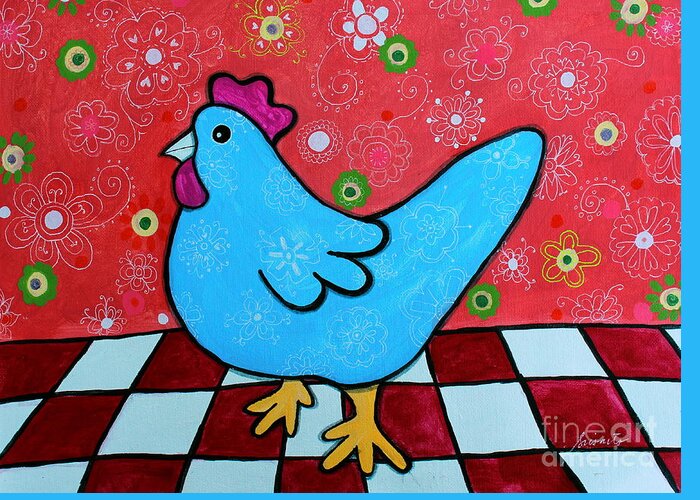 Watercolor Greeting Card featuring the painting Folk Art Rooster by Pristine Cartera Turkus