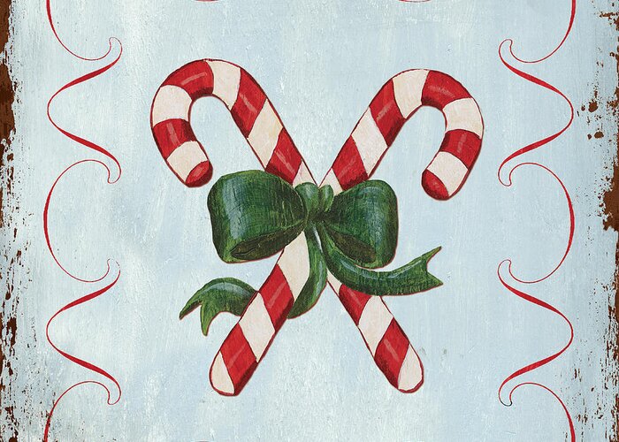 Candy Cane Greeting Card featuring the painting Folk Candy Cane by Debbie DeWitt