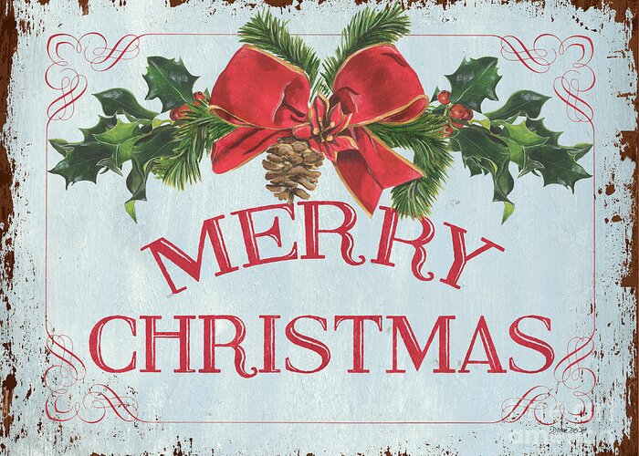#faaAdWordsBest Greeting Card featuring the painting Folk Merry Christmas by Debbie DeWitt