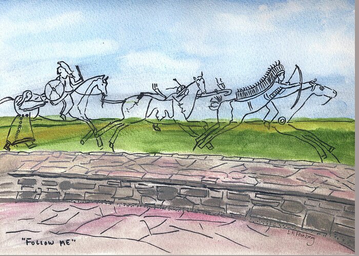 Little Bighorn Battlefield Greeting Card featuring the painting Follow Me by Linda Feinberg