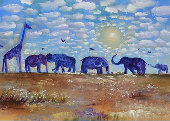 Elephants Greeting Card featuring the painting Follow The Light Elephants by Ashleigh Dyan Bayer