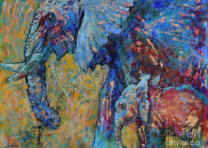 Elephants Greeting Card featuring the painting Following Footsteps by Jyotika Shroff
