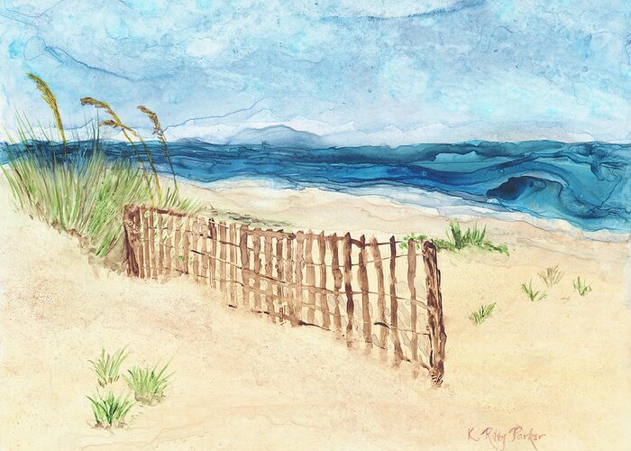Landscape Greeting Card featuring the painting Folly Field Fence by Kathryn Riley Parker