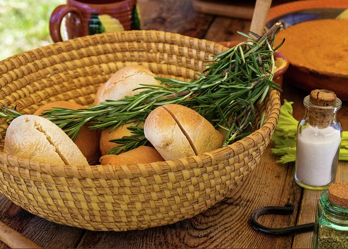 Chef Art Greeting Card featuring the photograph Food - Bread - Rolls and Rosemary by Mike Savad