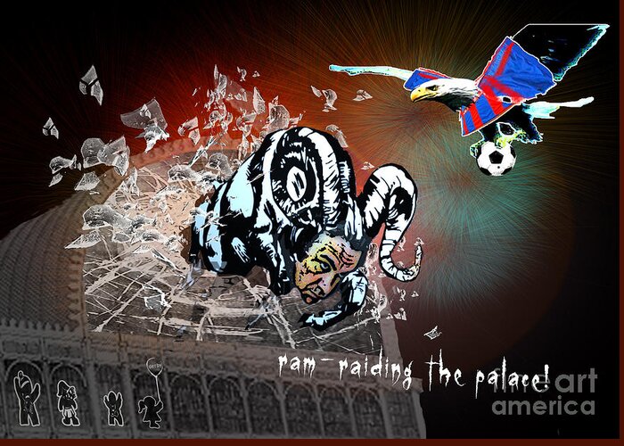 Football Calendar 2009 Derby County Football Club Crystal Palace Artwork Miki Greeting Card featuring the painting Football Derby Rams against Crystal Palace Eagles by Miki De Goodaboom
