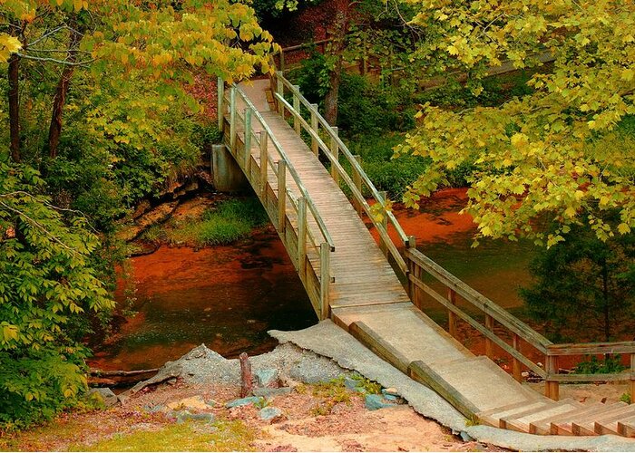 Autumn Greeting Card featuring the photograph Footbridge into Autumn by Stacie Siemsen