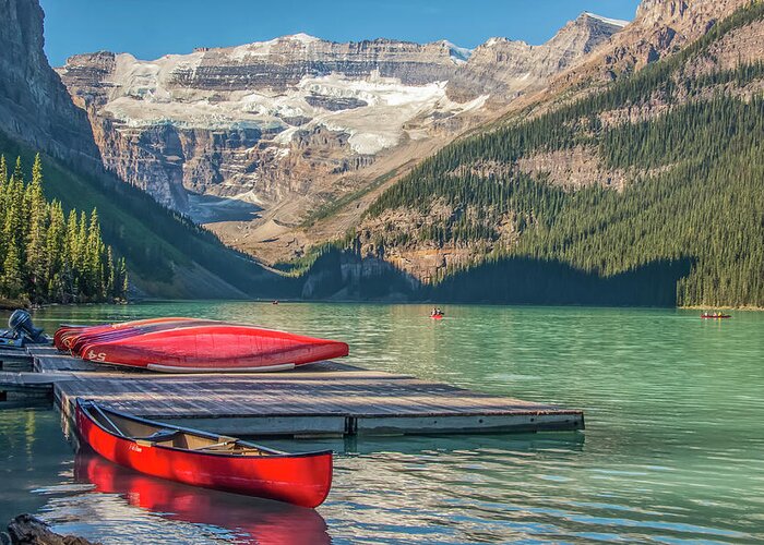 Lake Louise Greeting Card featuring the photograph For Rent by Jim Dollar