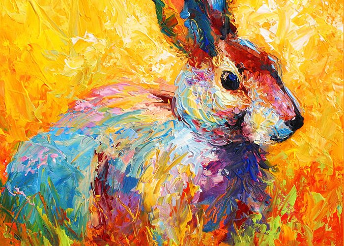 Rabbit Greeting Card featuring the painting Forest Bunny by Marion Rose