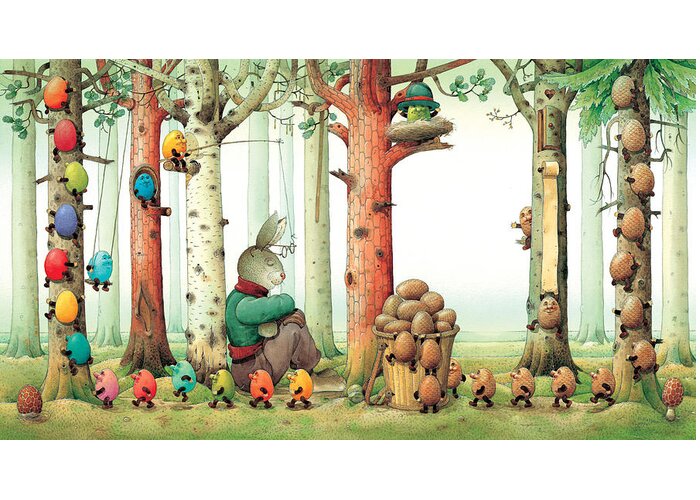 Eggs Easter Forest Greeting Card featuring the painting Forest Eggs by Kestutis Kasparavicius