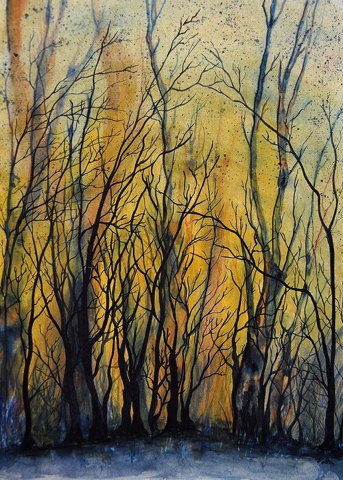 Burn Greeting Card featuring the painting Fire in the Forest by Vallee Johnson