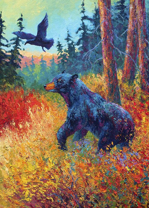 Black Greeting Card featuring the painting Forest Friends by Marion Rose