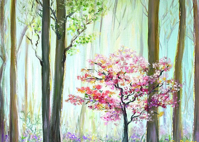 Original Greeting Card featuring the painting Forest Landscape by Gina De Gorna