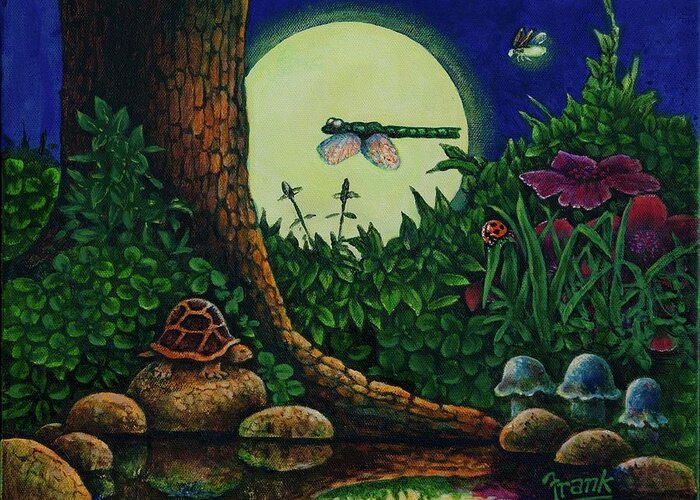 Full Moon Greeting Card featuring the painting Forest Never Sleeps Chapter- Full Moon by Michael Frank