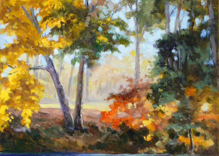 Saint Louis Paintings Greeting Card featuring the painting Forest Park - Autumn reflections by Irek Szelag