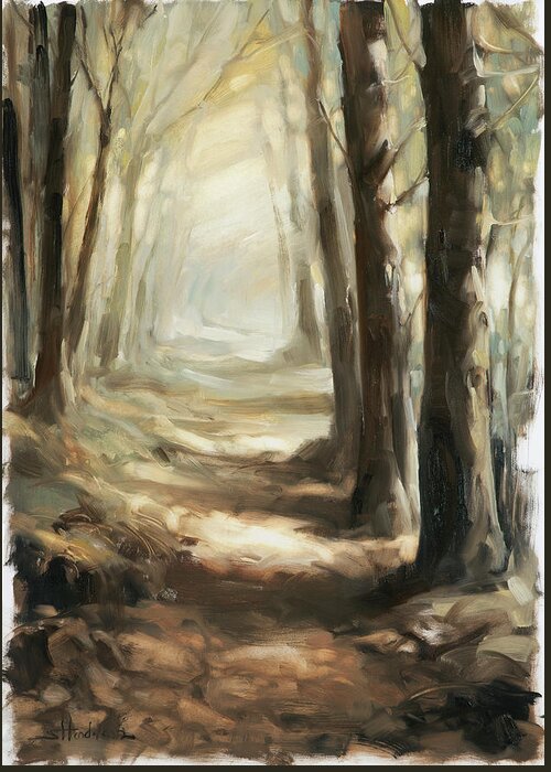 Forest Greeting Card featuring the painting Forest Path by Steve Henderson