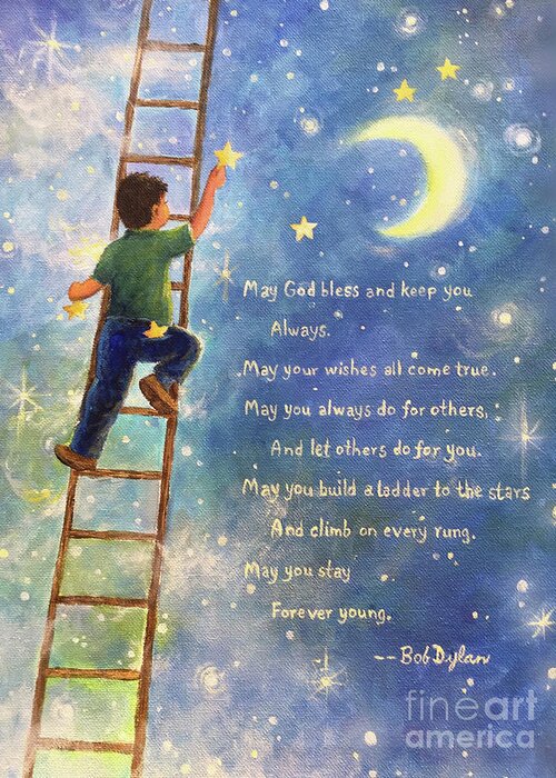 Nursery Boys Room Wall Art Greeting Card featuring the painting Forever Young Ladder To The Stars by Vickie Wade