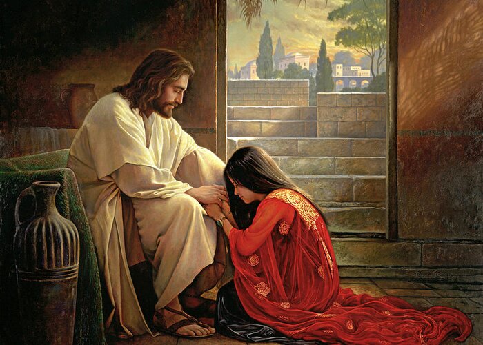 Jesus Greeting Card featuring the painting Forgiven by Greg Olsen